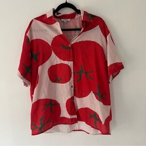 Red & White Tomato Print Button-Up Top
